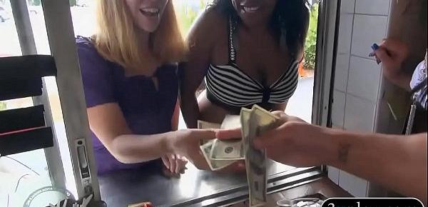  Girls convinced to flash their tits in ice cream parlor